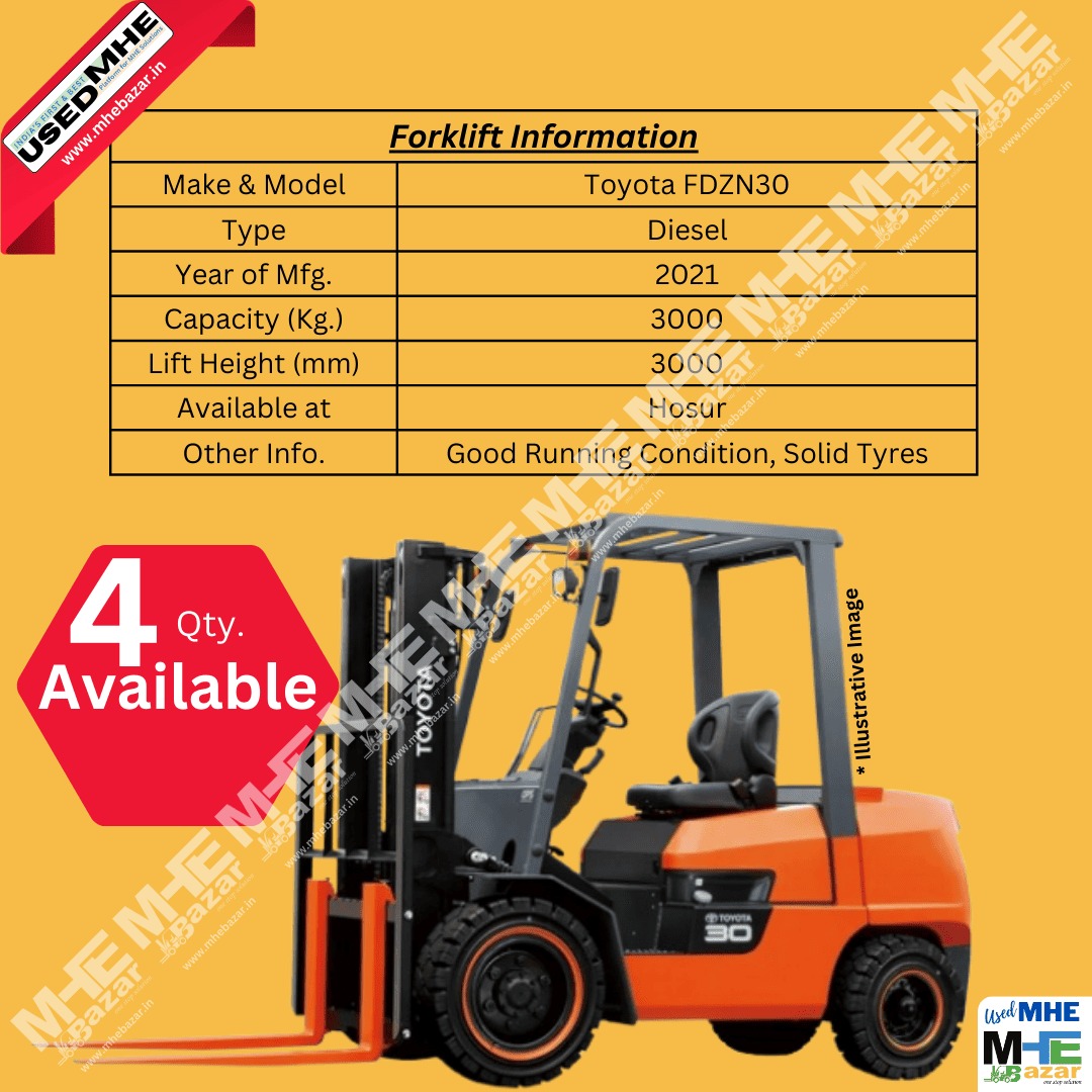 Used Toyota FDZN30 Diesel Forklift - 3 Ton Capacity